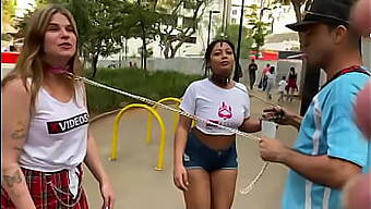 Sao Paulo Downtown Stroll With Women On Leashes For Bdsm Fun